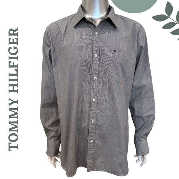 Tommy Hilfiger Grey Button-Up Long Sleeve Shirt 100% Cotton Men’s XL - Picture 1 of 6